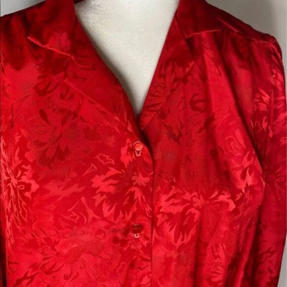 Vintage 80’s Red Damask Print Button Down - Picture 4 of 5